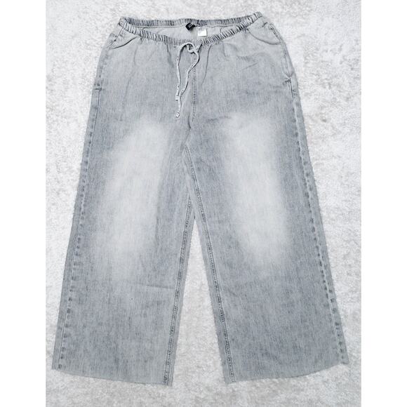 H&M Gray Wash Wide Leg Pull On Denim Jeans Pants Ankle Length Womens Size M - Picture 2 of 15